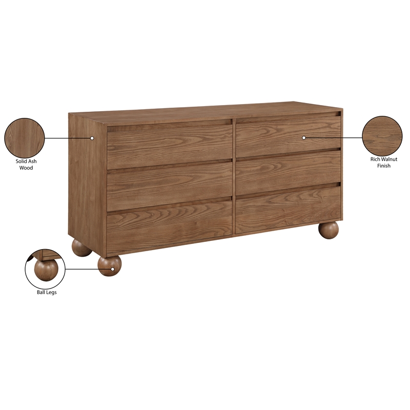 Meridian Furniture Kent Walnut Solid Ash Wood Dresser