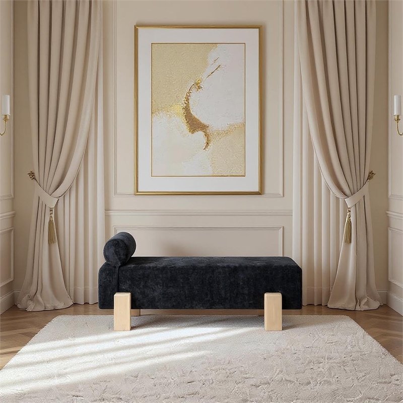 Meridian Furniture Edison Black Chenille Fabric Bench