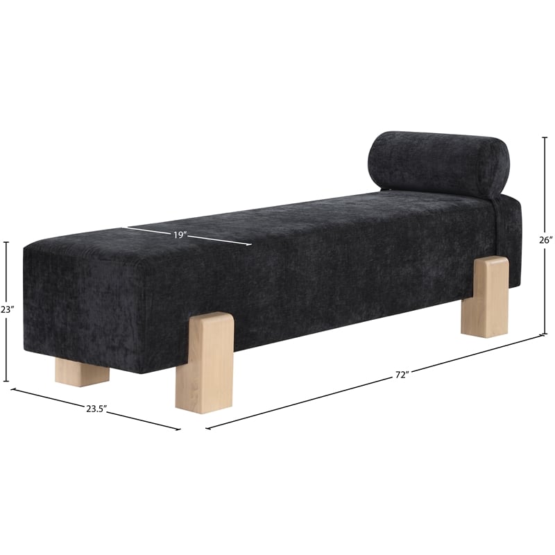 Meridian Furniture Edison Black Chenille Fabric Bench