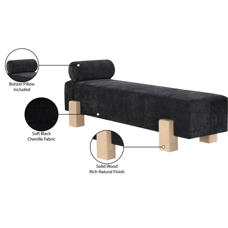 Meridian Furniture Edison Black Chenille Fabric Bench