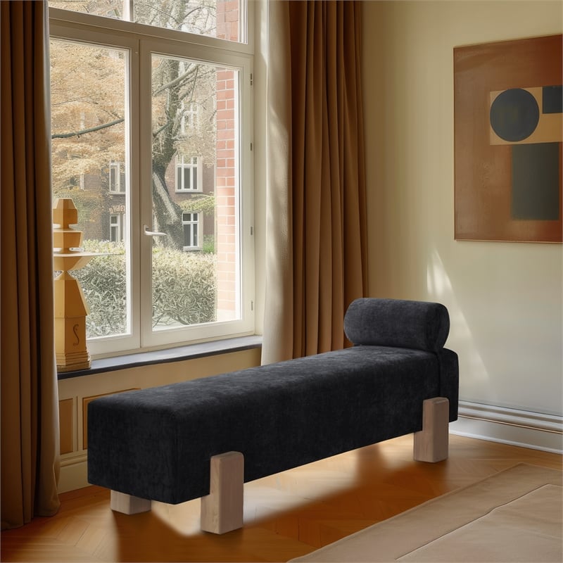 Meridian Furniture Edison Black Chenille Fabric Bench
