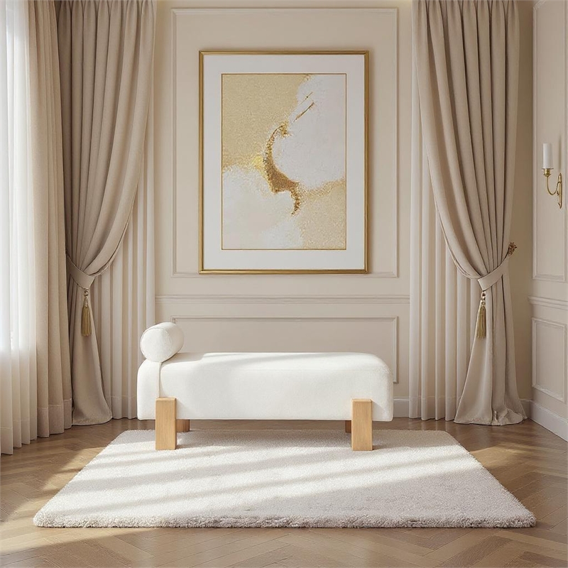 Meridian Furniture Edison Cream Chenille Fabric Bench