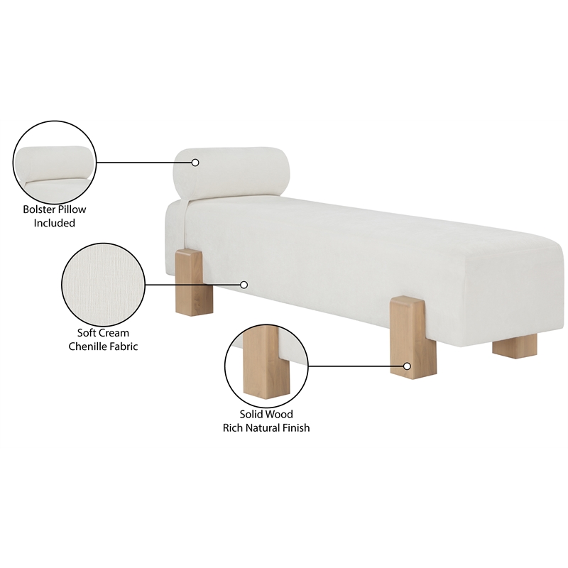 Meridian Furniture Edison Cream Chenille Fabric Bench