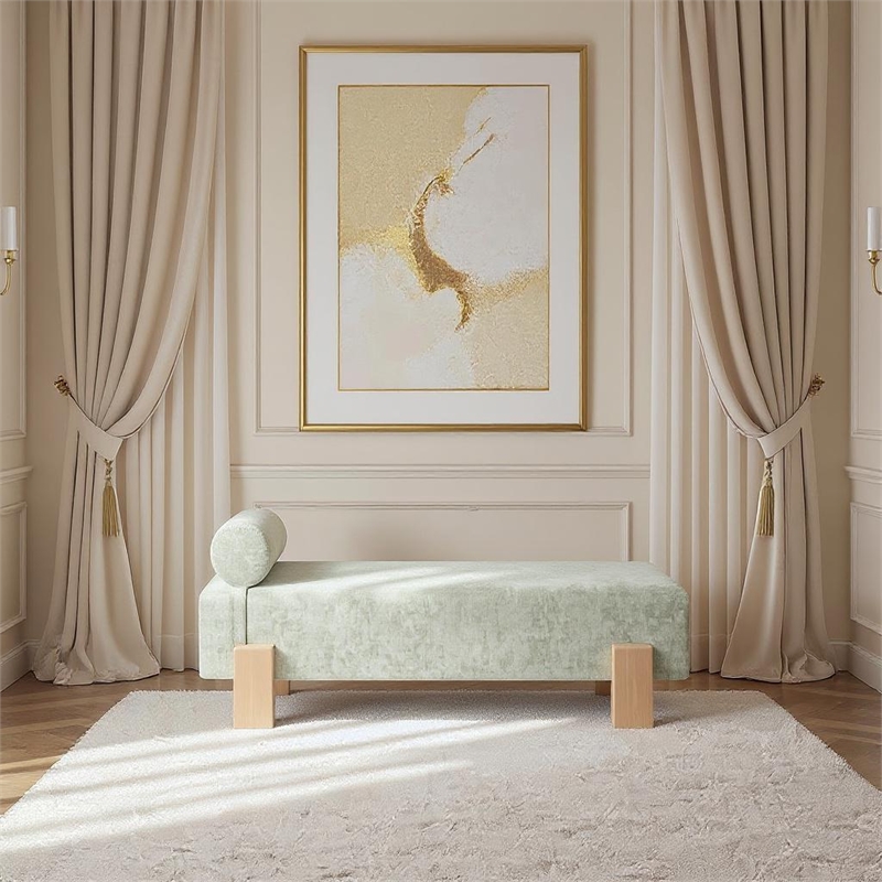 Meridian Furniture Edison Mint Green Chenille Fabric Bench