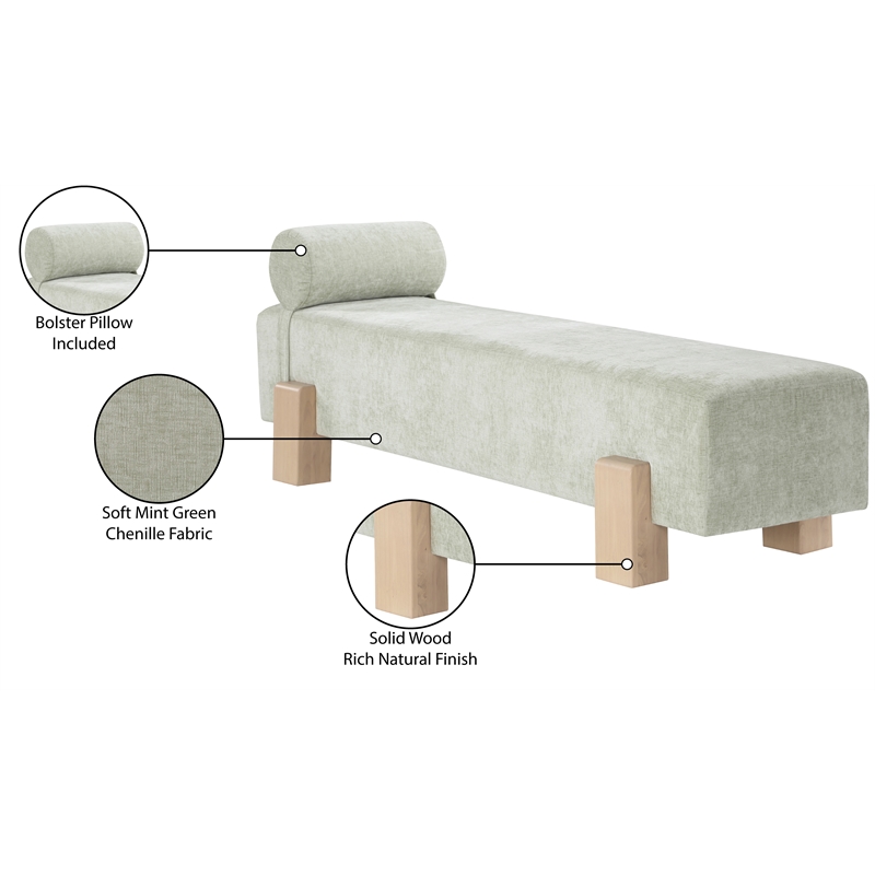 Meridian Furniture Edison Mint Green Chenille Fabric Bench