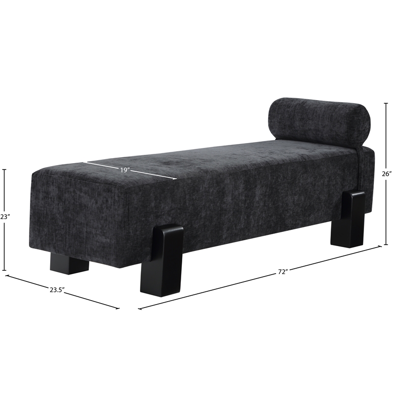 Meridian Furniture Edison Black Chenille Fabric Bench