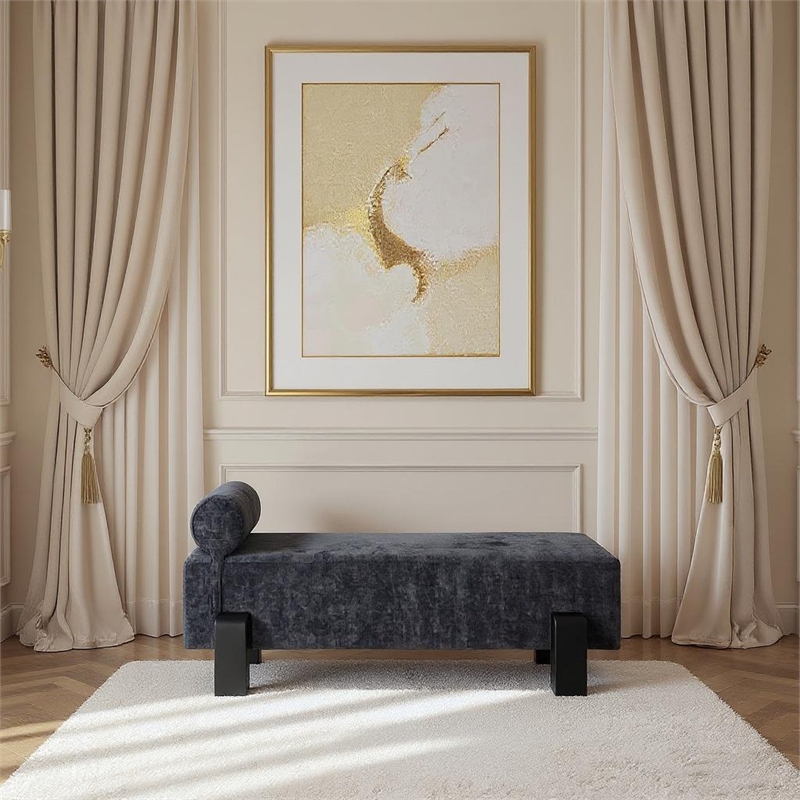 Meridian Furniture Edison Black Chenille Fabric Bench