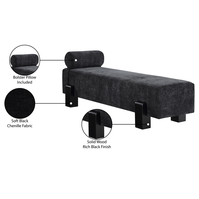 Meridian Furniture Edison Black Chenille Fabric Bench
