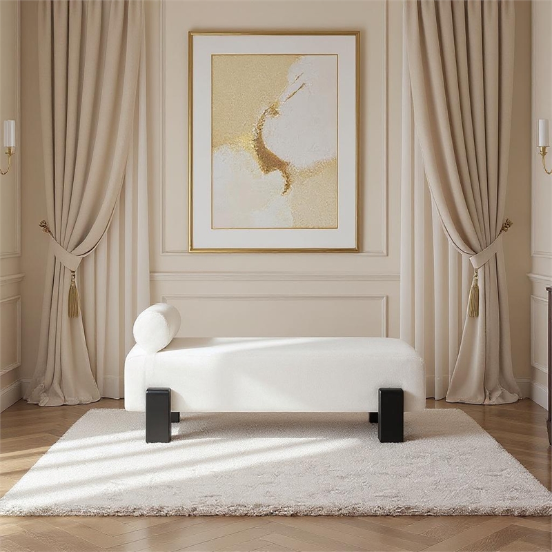 Meridian Furniture Edison Cream Chenille Fabric Bench