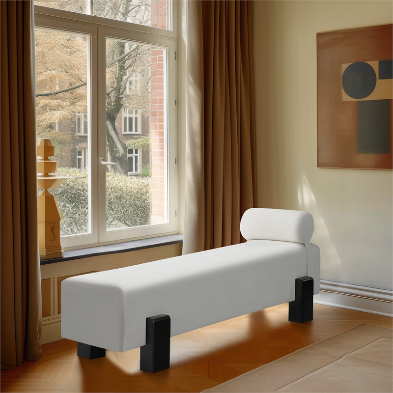 Meridian Furniture Edison Cream Chenille Fabric Bench