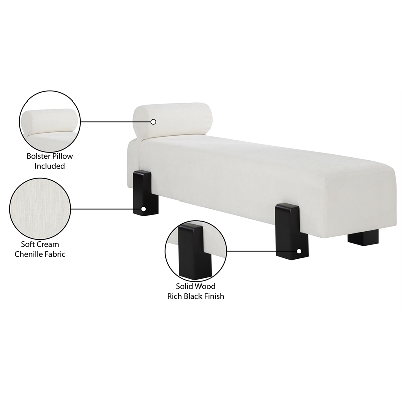 Meridian Furniture Edison Cream Chenille Fabric Bench