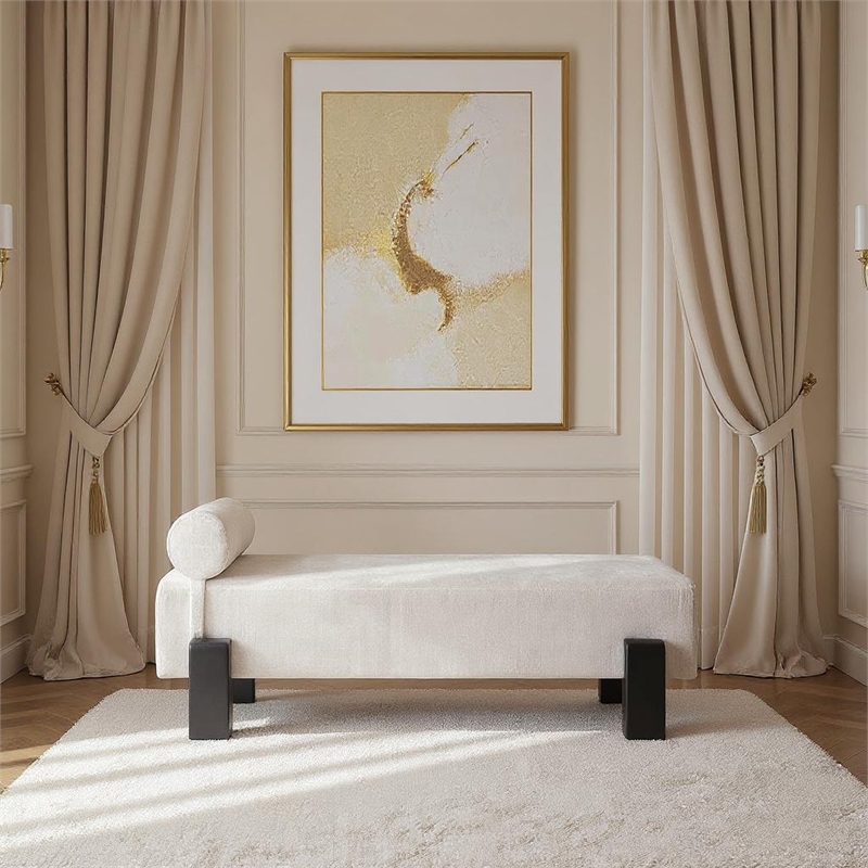 Meridian Furniture Edison Light Grey Chenille Fabric Bench