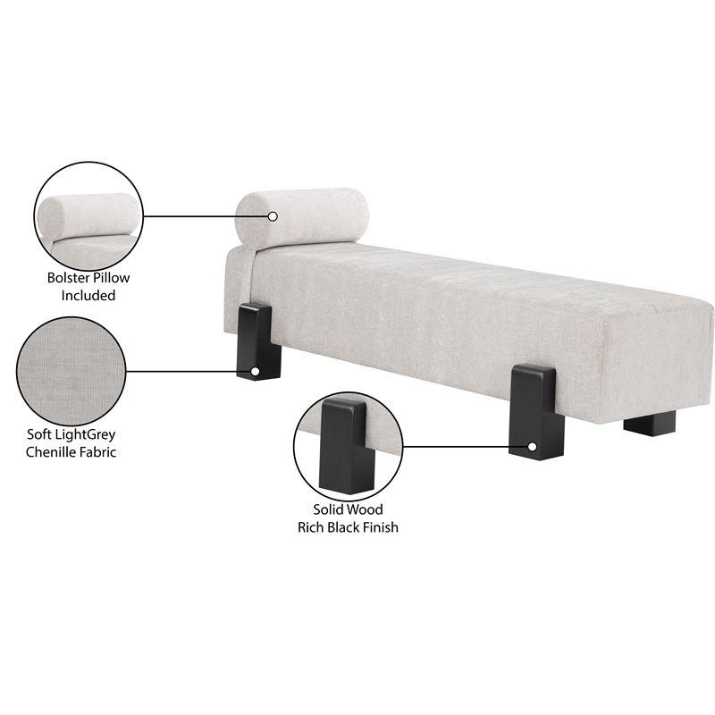 Meridian Furniture Edison Light Grey Chenille Fabric Bench
