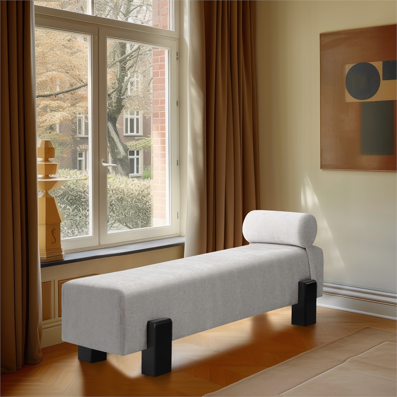 Meridian Furniture Edison Light Grey Chenille Fabric Bench