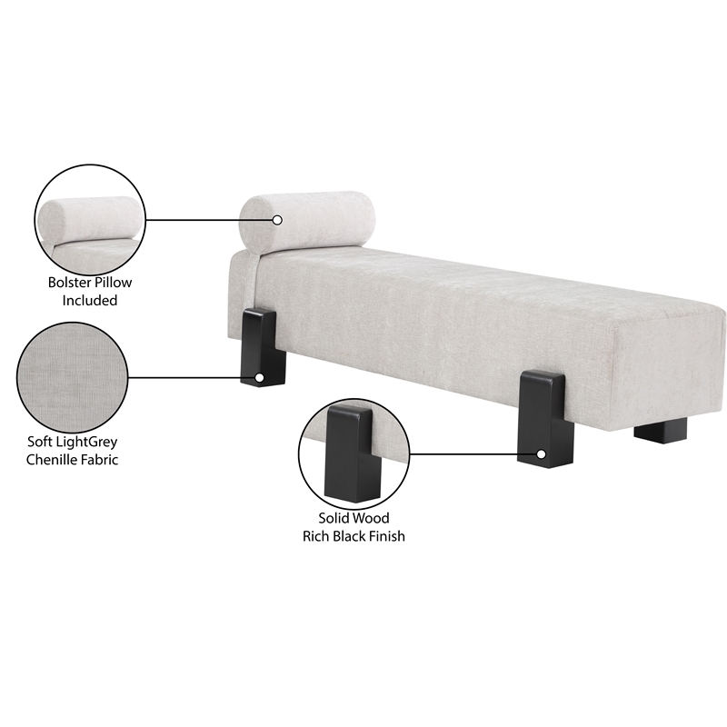 Meridian Furniture Edison Light Grey Chenille Fabric Bench