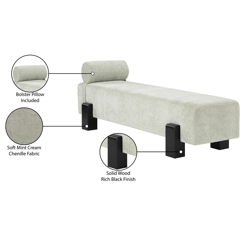 Meridian Furniture Edison Mint Green Chenille Fabric Bench