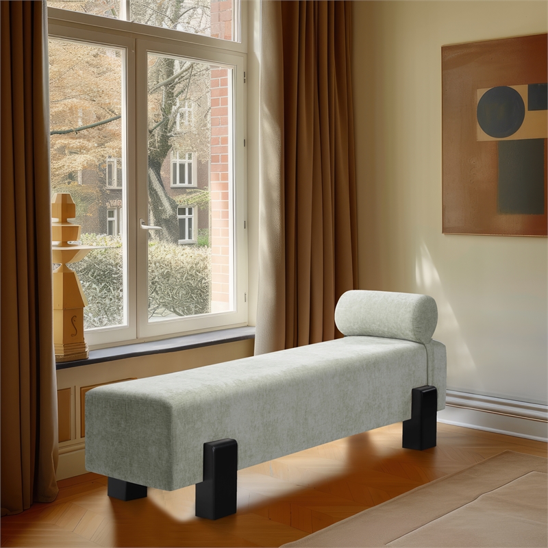 Meridian Furniture Edison Mint Green Chenille Fabric Bench