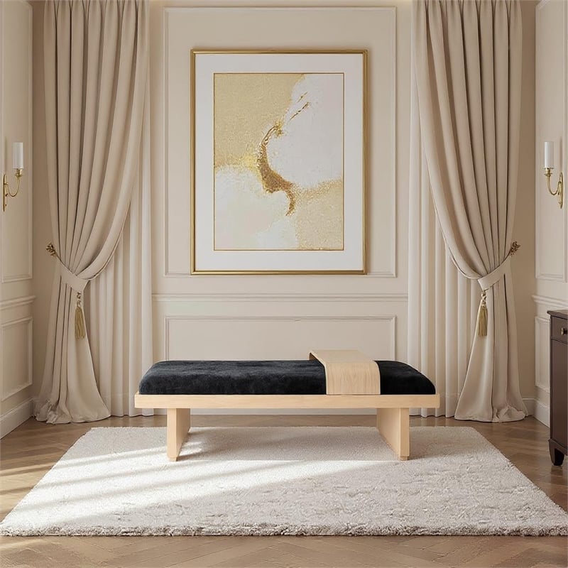 Meridian Furniture Arlington Black Chenille Fabric Bench