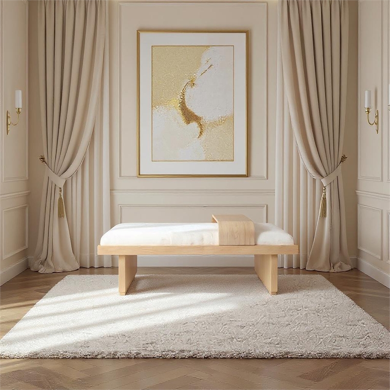 Meridian Furniture Arlington Cream Chenille Fabric Bench