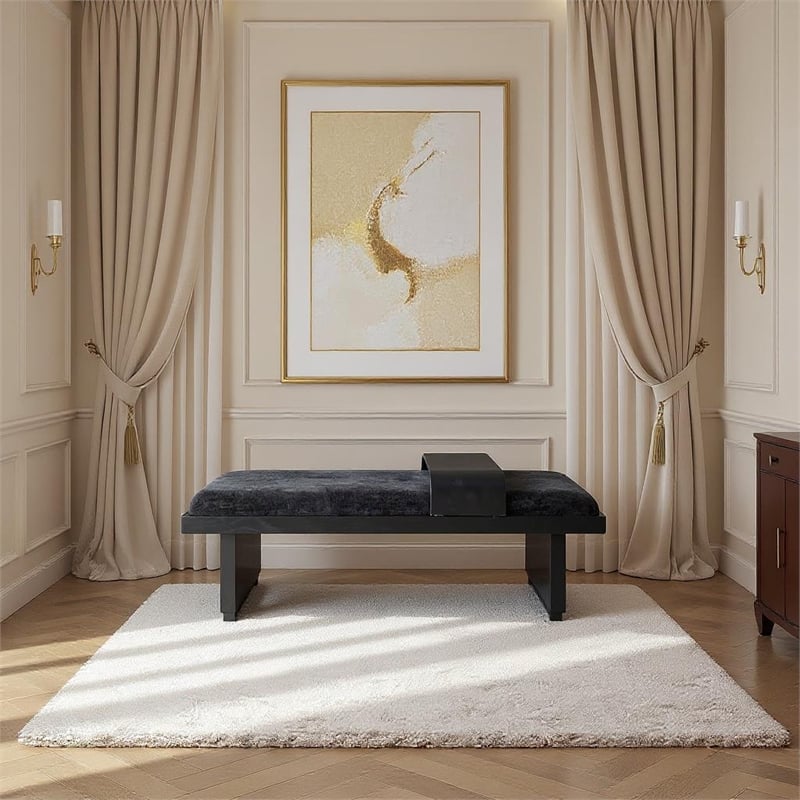 Meridian Furniture Arlington Black Chenille Fabric Bench