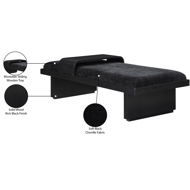 Meridian Furniture Arlington Black Chenille Fabric Bench