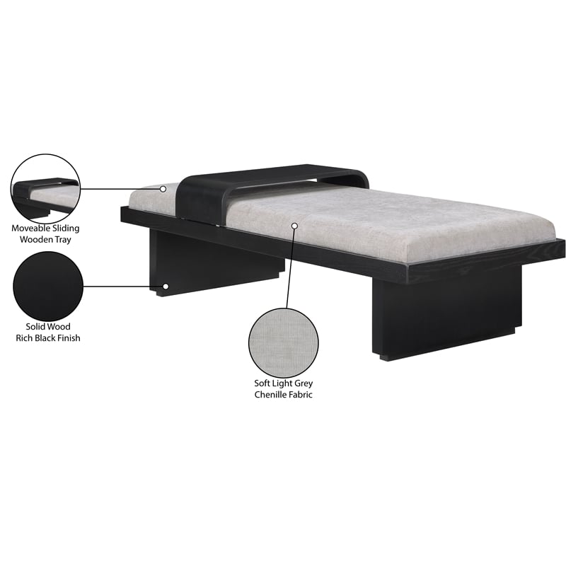 Meridian Furniture Arlington Light Grey Chenille Fabric Bench