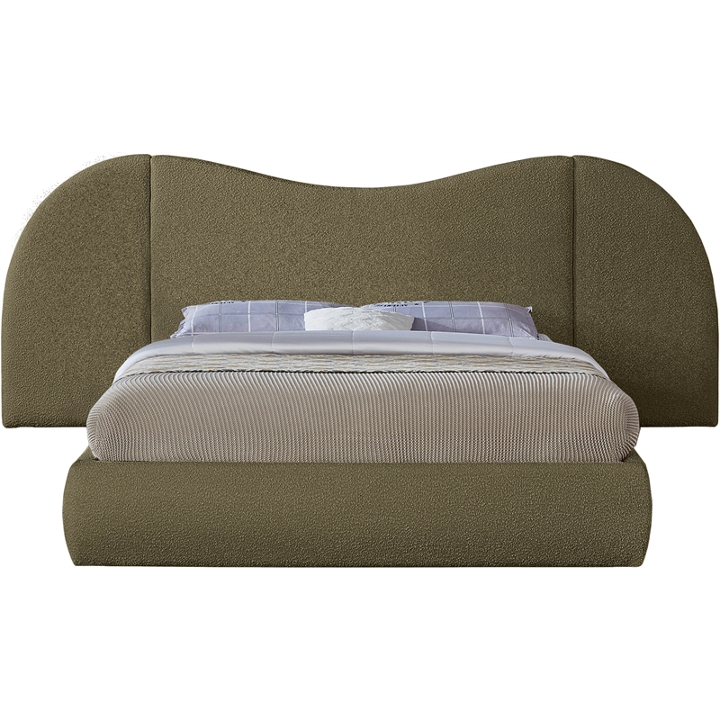 Meridian Furniture Everest Olive Green Boucle Fabric King Bed