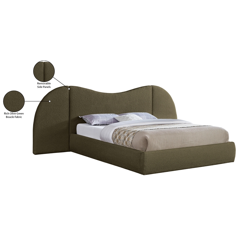 Meridian Furniture Everest Olive Green Boucle Fabric King Bed