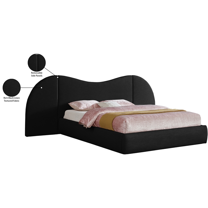Meridian Furniture Everest Black Linen Textured Fabric Queen Bed