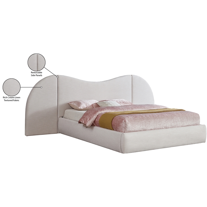 Meridian Furniture Everest Cream Linen Textured Fabric Queen Bed