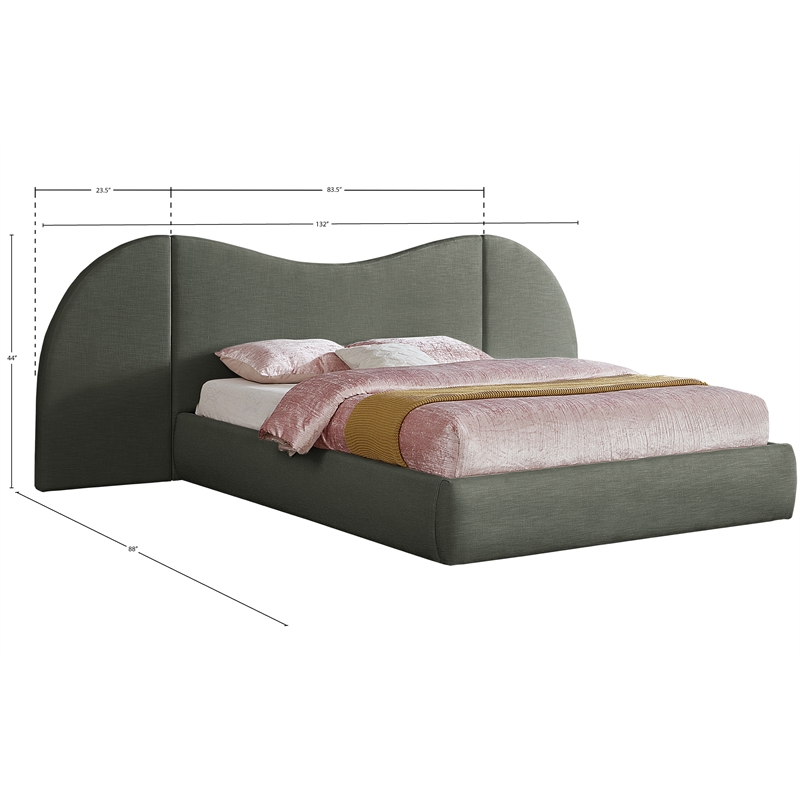 Meridian Furniture Everest Olive Green Linen Textured Fabric King Bed