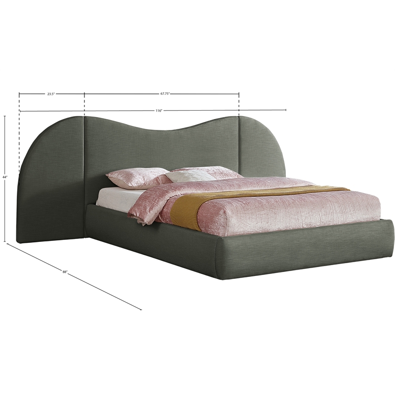 Meridian Furniture Everest Olive Green Linen Textured Fabric Queen Bed