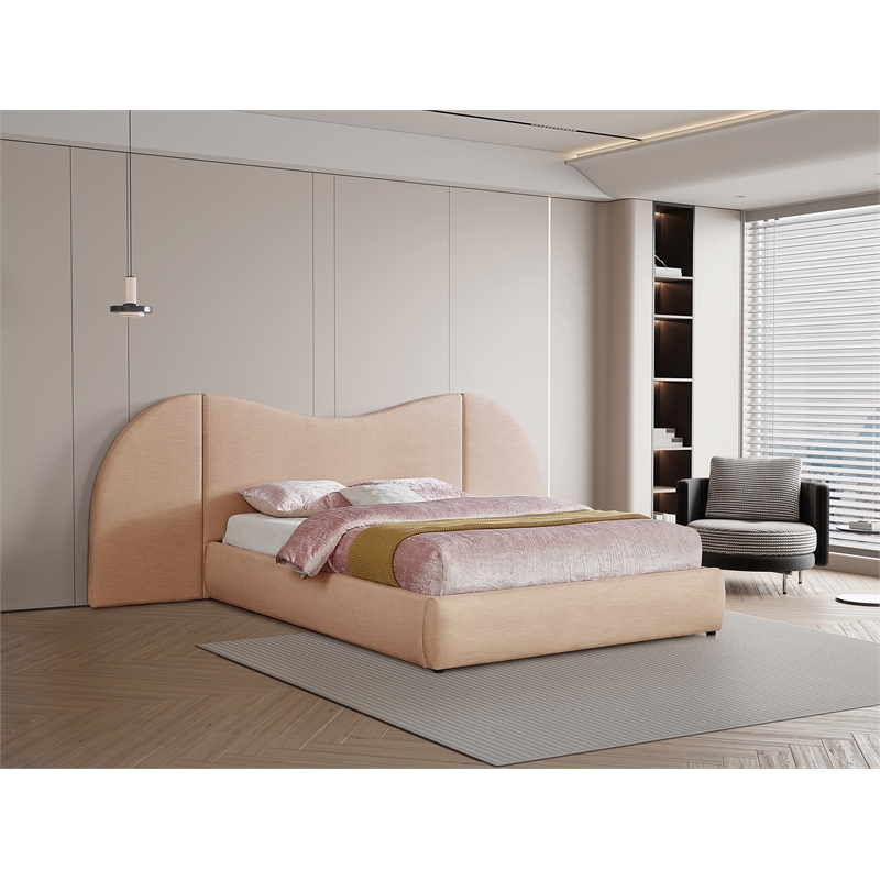 Meridian Furniture Everest Tan Linen Textured Fabric Queen Bed