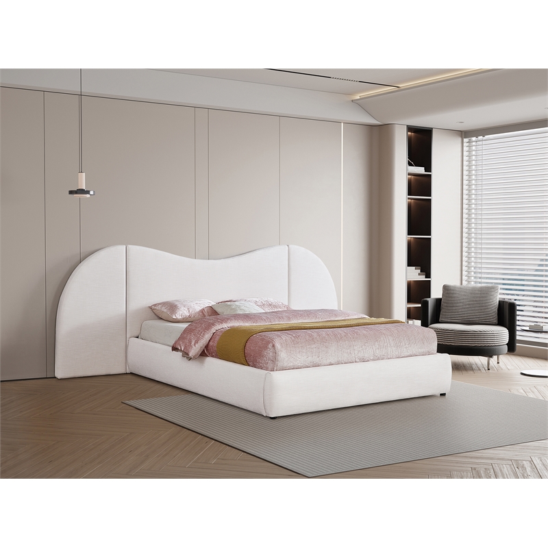 Meridian Furniture Everest White Linen Textured Fabric King Bed