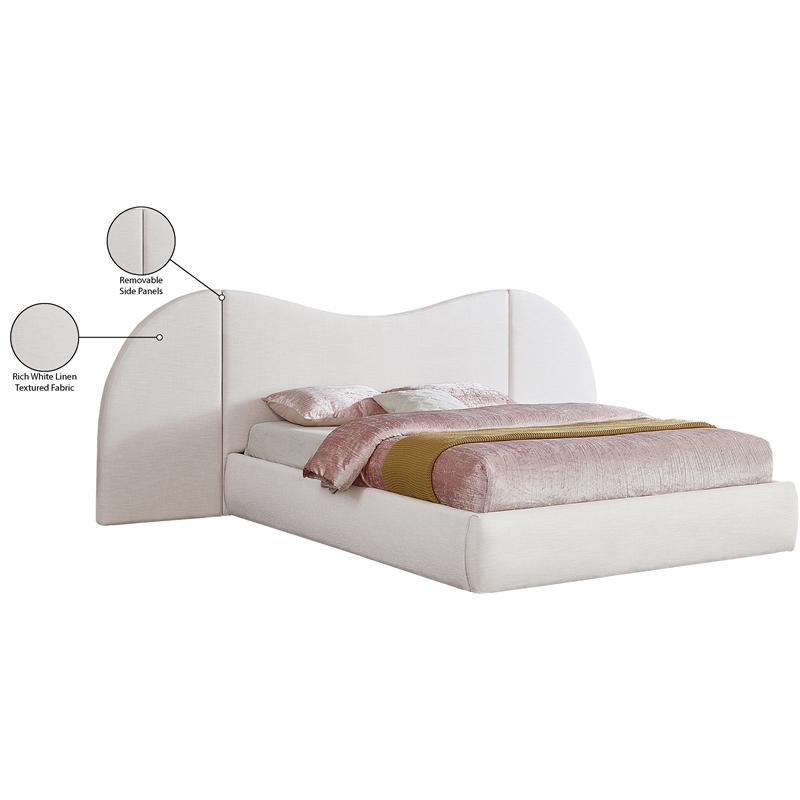 Meridian Furniture Everest White Linen Textured Fabric King Bed