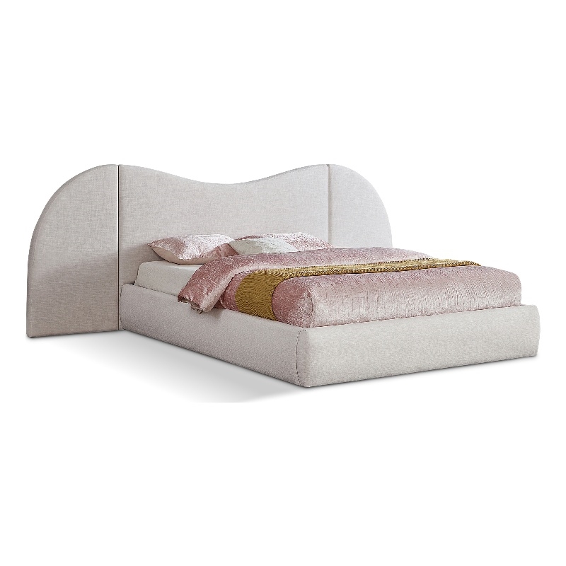 Meridian Furniture Everest White Linen Textured Fabric King Bed