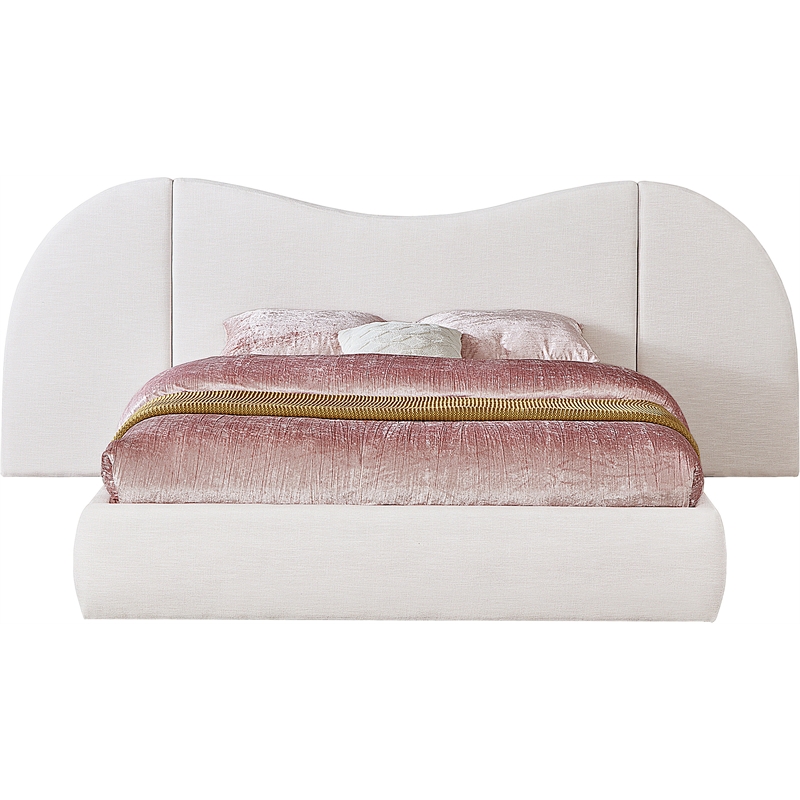 Meridian Furniture Everest White Linen Textured Fabric Queen Bed