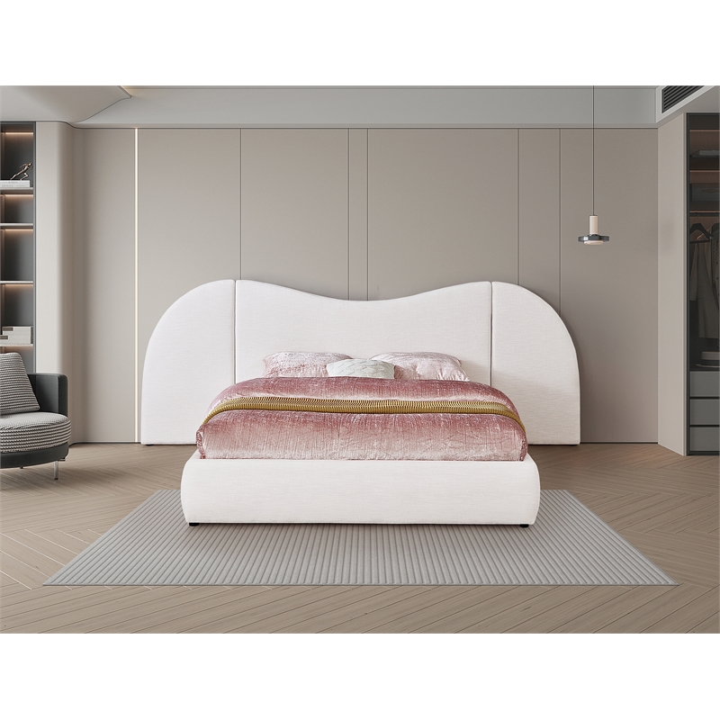 Meridian Furniture Everest White Linen Textured Fabric Queen Bed