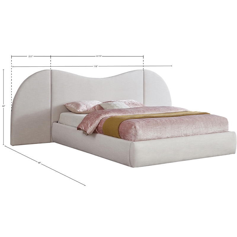 Meridian Furniture Everest White Linen Textured Fabric Queen Bed