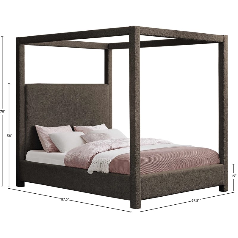 Meridian Furniture Eden Contemporary Boucle Fabric Queen Bed in Brown