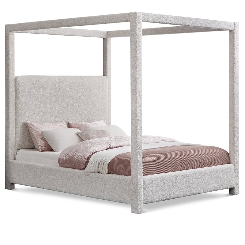 Meridian Furniture Eden Contemporary Boucle Fabric King Bed in Cream