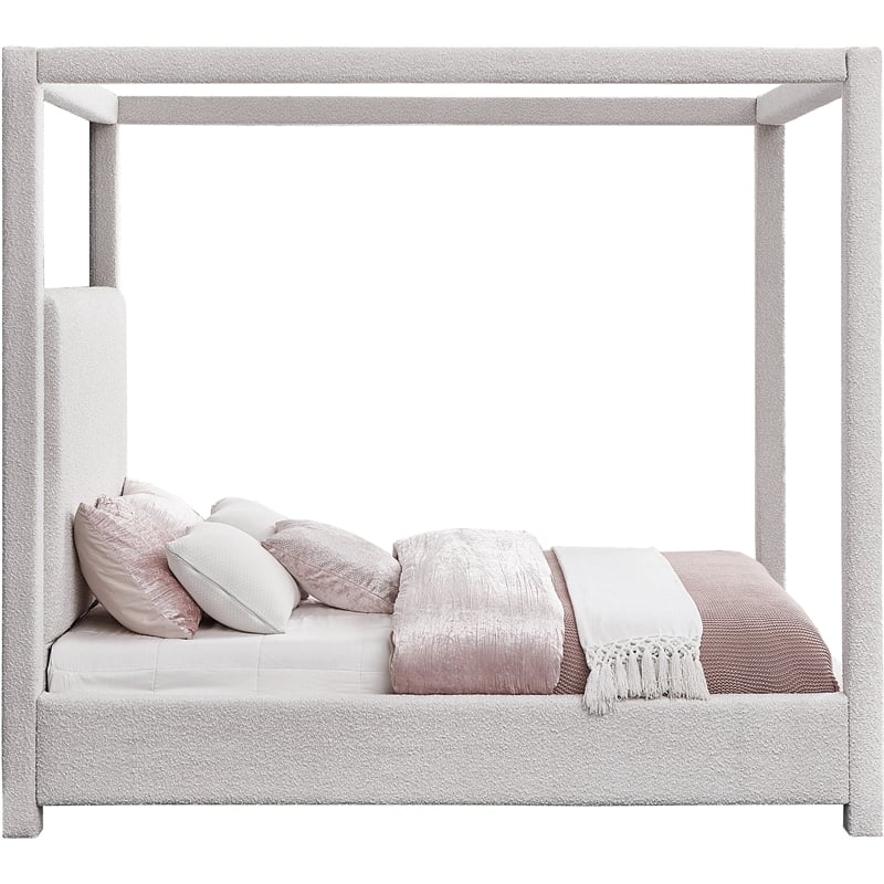 Meridian Furniture Eden Contemporary Boucle Fabric King Bed in Cream