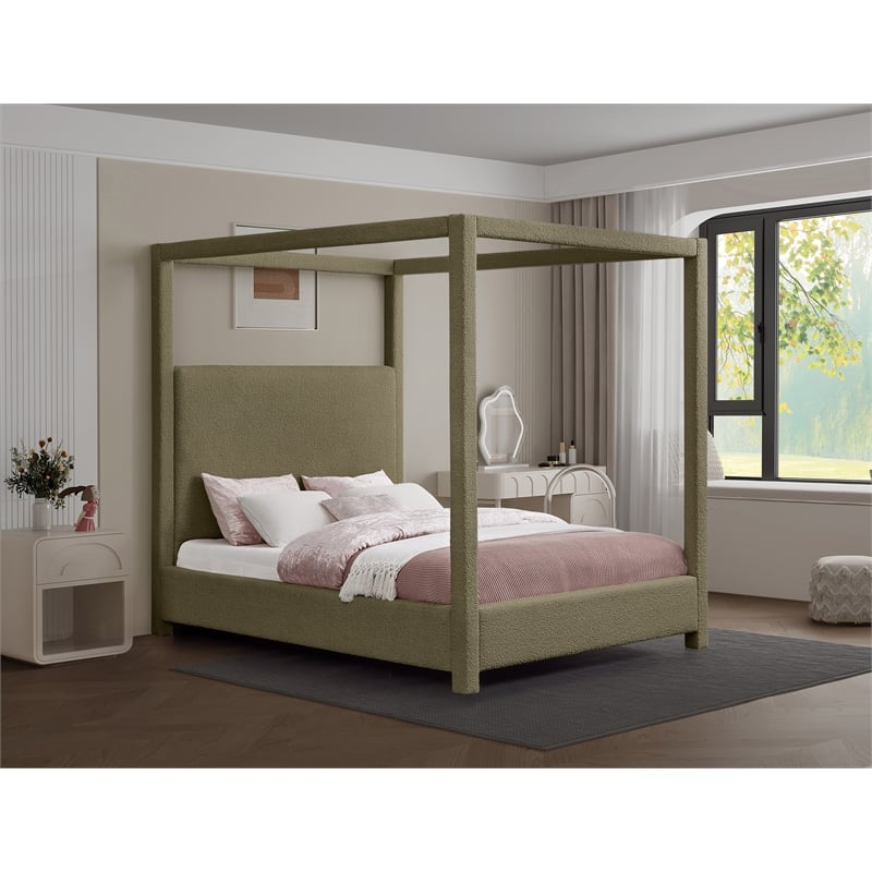 Meridian Furniture Eden Contemporary Boucle Fabric King Bed in Olive