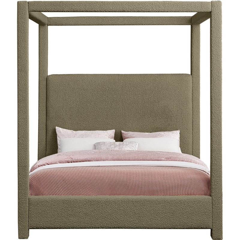 Meridian Furniture Eden Contemporary Boucle Fabric King Bed in Olive