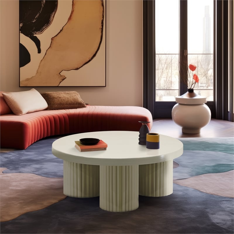 Meridian Furniture Rhodes Contemporary Metal Coffee Table in Cream