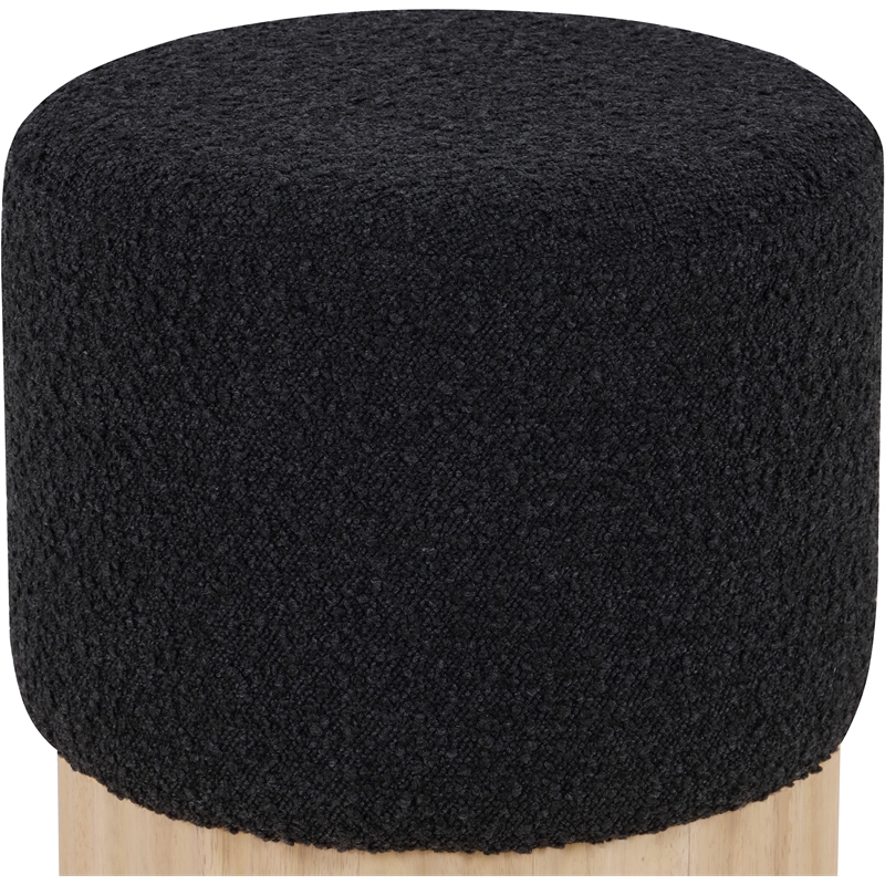 Meridian Furniture Veranda Boucle Fabric Ottoman/Stool in Black/Natural