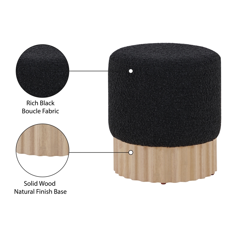 Meridian Furniture Veranda Boucle Fabric Ottoman/Stool in Black/Natural