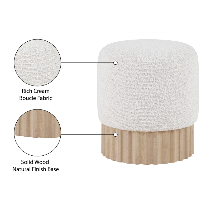 Meridian Furniture Veranda Boucle Fabric Ottoman/Stool in Cream/Natural