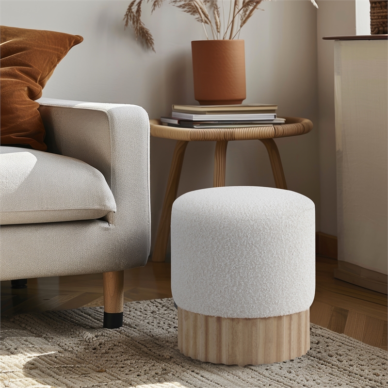 Meridian Furniture Veranda Boucle Fabric Ottoman/Stool in Cream/Natural