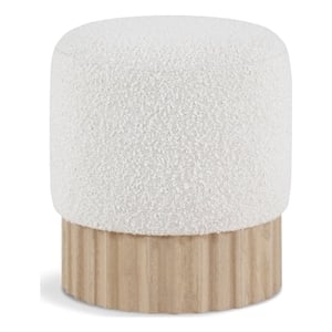 Meridian Furniture Veranda Boucle Fabric Ottoman/Stool in Cream/Natural